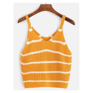 SHEIN - Knit Yellow Stripe V-neck Crop top
